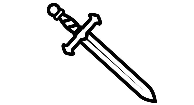 A black and white illustration of a sword with a crossguard