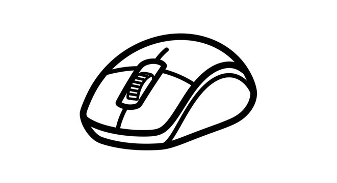 A black line drawing of a computer mouse