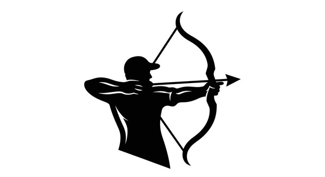 Black silhouette of a man shooting a bow and arrow