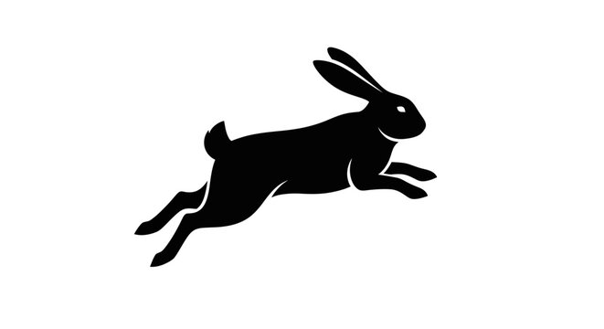 Black silhouette of a rabbit running