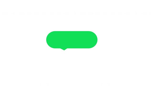 Clean modern motion graphic featuring a bright green rounded chat bubble sliding into view on a soft light background