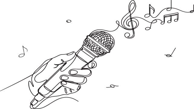 Minimalist One-Line Singing and Karaoke Performance Sketch