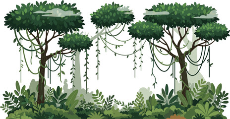 Fototapeta premium Vector Illustration of Tropical Trees with Vines and Lush Foliage for Jungle, Nature, and Eco Designs
