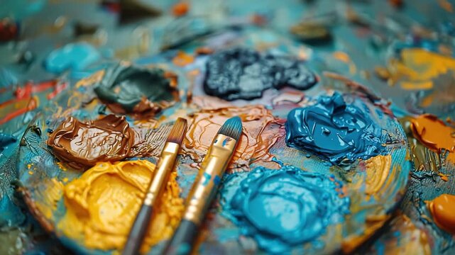 watercolor paints and brushes