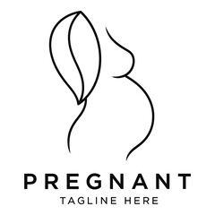 Obraz premium Pregnant woman silhouette with leaf design and tagline space pregnancy concept icon