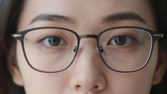 A tight shot of a woman's face wearing glasses atop her eyeglasses 
