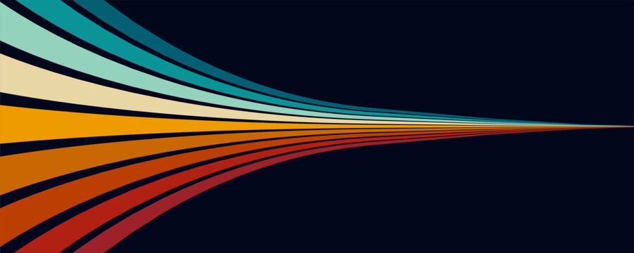 Retrofuturism poster design in trendy retro line style. Modern art poster retro vintage style 70s stripes background template lines shapes vector design.