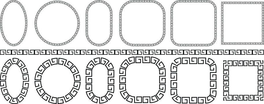 Rounded geometric frame and mandala border collection isolated on white background