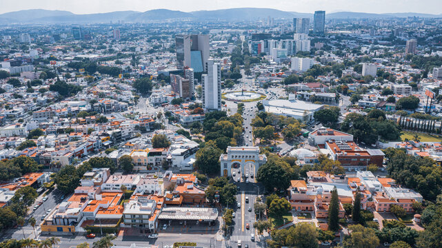 Aerial view of representative places in the city of Guadalajara, Jalisco, Mexico
