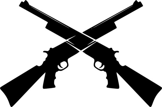 Two crossed firearms silhouette design,Two crossed firearms silhouette design,Double gun cross position silhouette illustration
