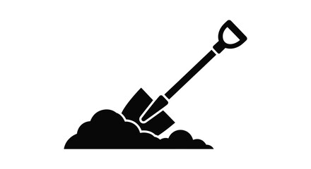 shovel digging into soil silhouette on white background © msunny93