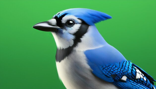 blue jay bird on green background 3d rendering