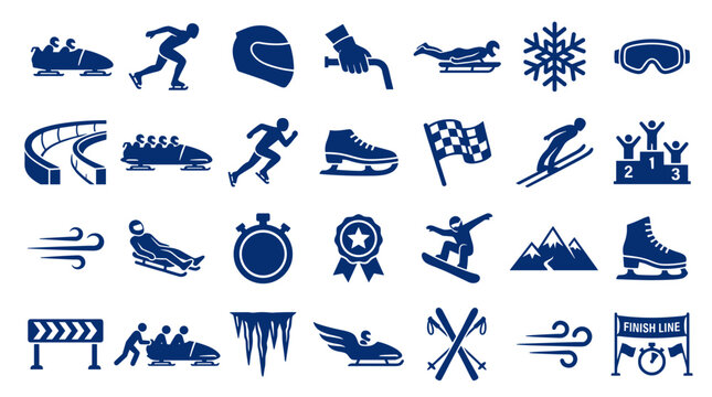 Winter sports icons collection representing bobsledding skating skiing snowboarding luge and other Olympic winter games activities