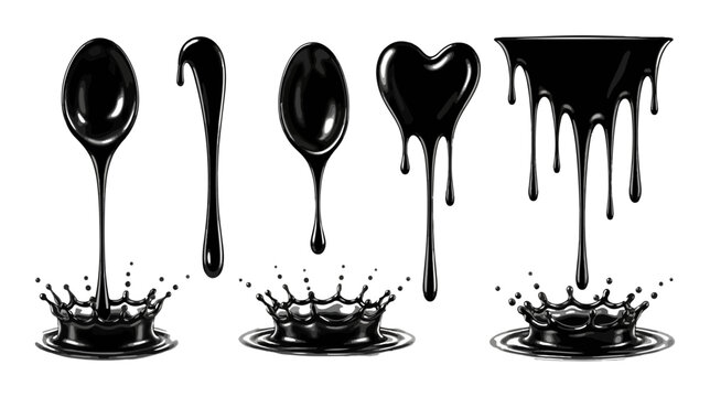minimal splashes and drops of ink. Ink splatter, blotter spots, and liquid paint drips.
