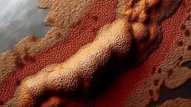 `Iron plate oxidizing into textured reddish-brown rust over time`