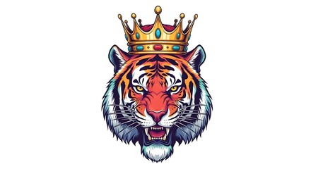 Obraz premium Majestic Tiger King Wearing a Royal Crown Illustration.