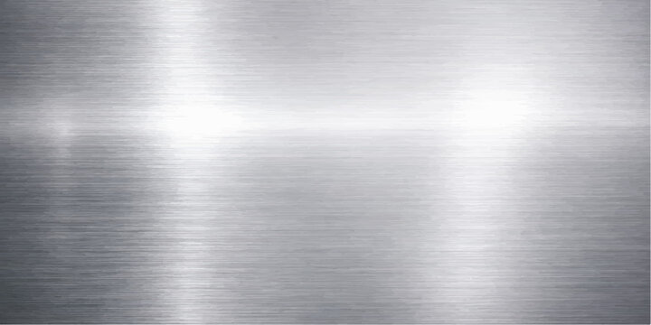 A polished silver brushed metal texture background featuring a shiny stainless steel surface with an industrial gray aluminum pattern and metallic chrome reflections on a grey plate sheet