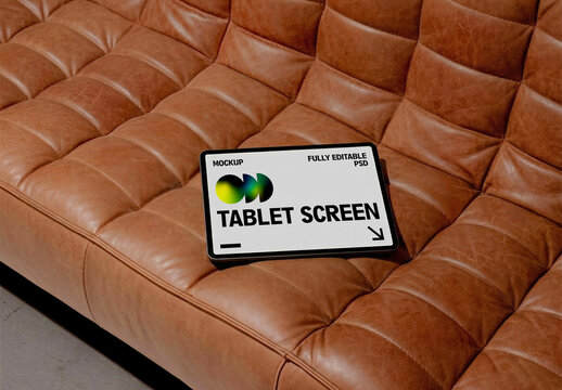 Tablet Leather Sofa Mockup