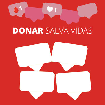 Donar salva vidas banner with blank speech bubbles (trad. donating save lives)