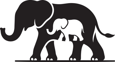 Elephant family silhouette logo depicting mother and baby calf. © Farzana Akter Munni