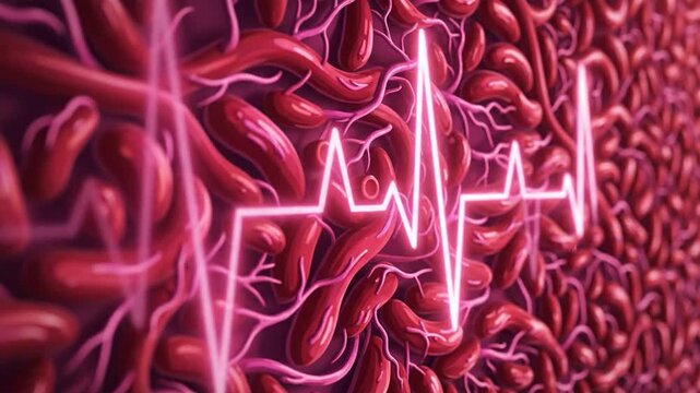 Cardiac Muscle Cells With Electrocardiogram Wave