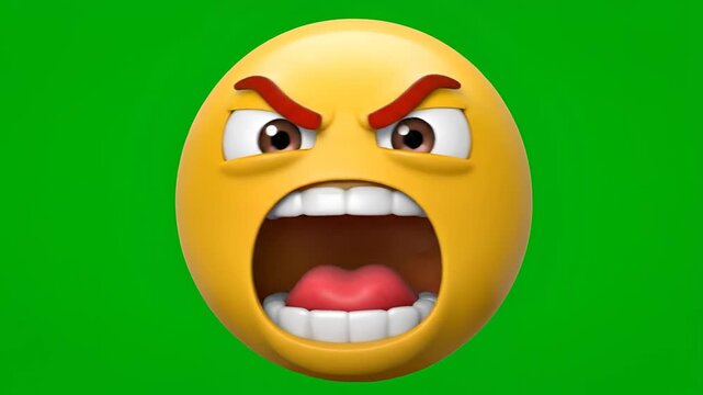 Angry Emoji Face Expressing Rage and Frustration on Green Screen Background.