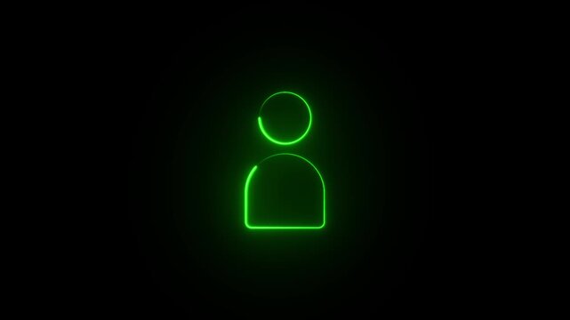 Glowing neon green user icon silhouette on dark background, futuristic digital profile symbol design