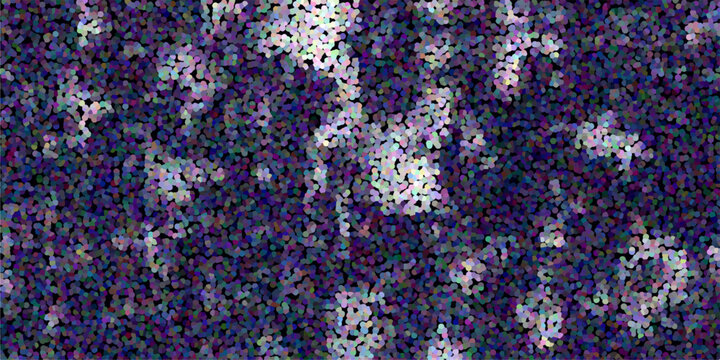 Vibrant pointillist abstract background with a dark purple base and scattered colorful dots creating a shimmering, textured effect for festive designs
