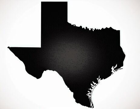 black silhouette of the state of texas centered on a white background