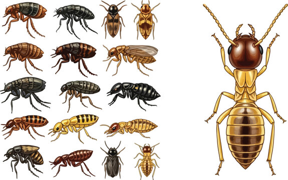 Termite Insect Icon Set with Detailed Ant and Pest Variations for Pest Control, Infestation Awareness, Biology Study, and Extermination Service Design