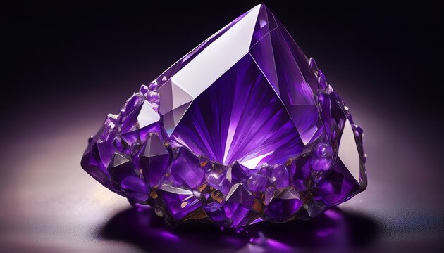 faceted purple amethyst gemstone on black background