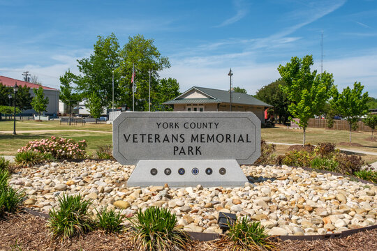 York County Veterans Memorial Park Monument Sign in South Carolina on a sunny day
