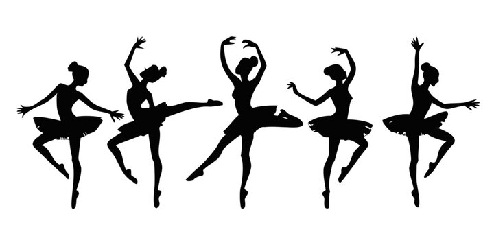 Ballerina dancers vector silhouettes set ballet poses pointe shoes tutu elegant movement artistic performance studio design element .vector icon