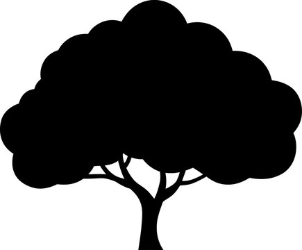 Black broadleaf tree silhouette isolated on white background
