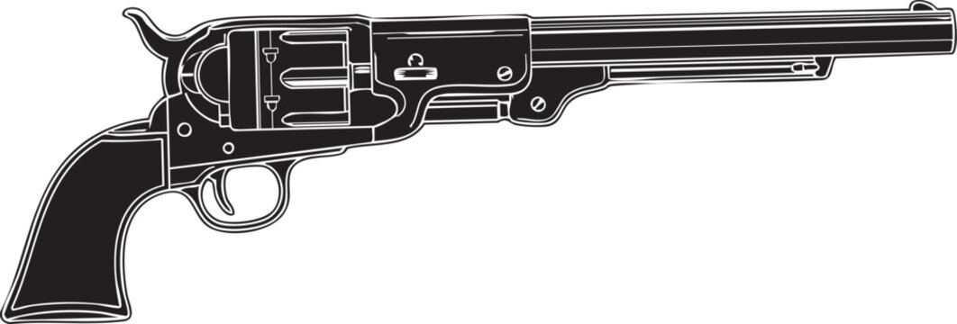 Vintage Western Revolver Silhouette Vector - Classic Wild West Cowboy Pistol & Six-Shooter Illustration