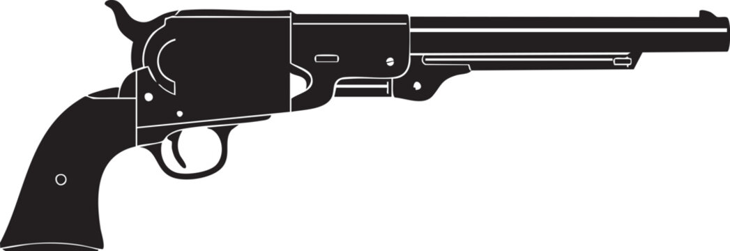 Antique Revolver Silhouette - Wild West Single Action Army Pistol Vector Icon