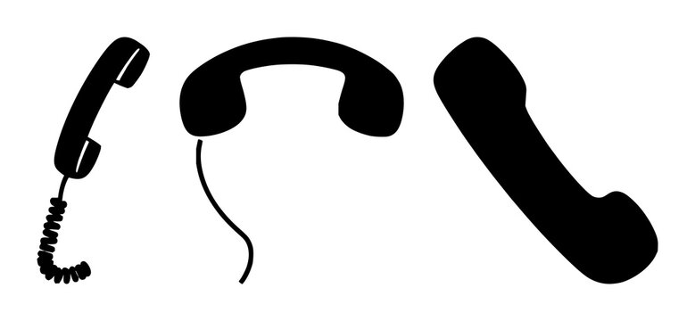 Phone call icon set with solid black lines on white background featuring telephone, call, icon with communication and mobile