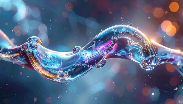 Abstract visualization of quantum entanglement featuring interconnected fluid waves of light, representing complex atomic interactions and scientific connection in a vibrant digital environment.