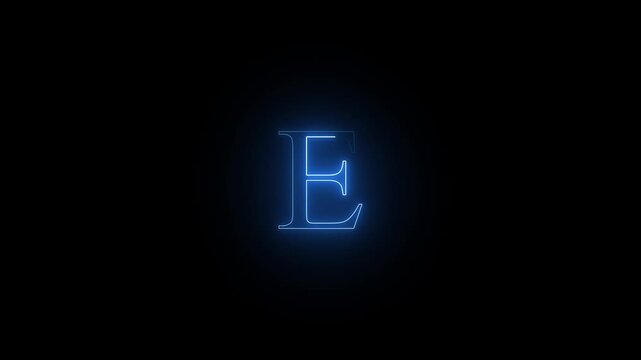 Animated neon letter E on a black background.4k animation video....