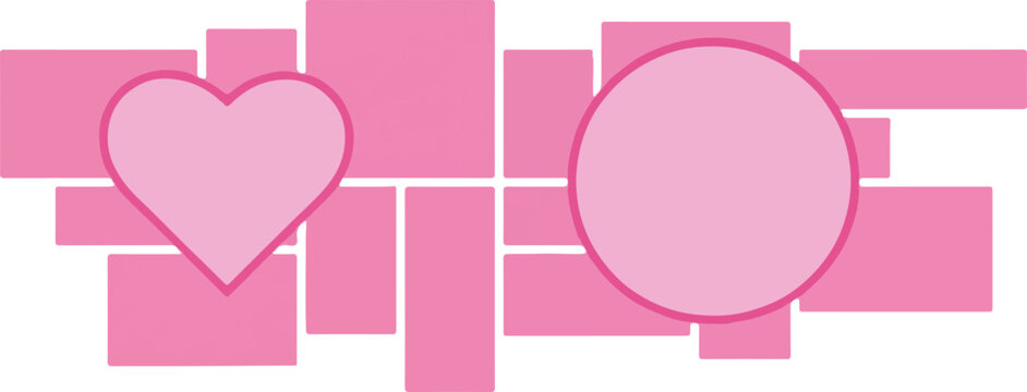 Pink photo collage template with heart and circle frames for design