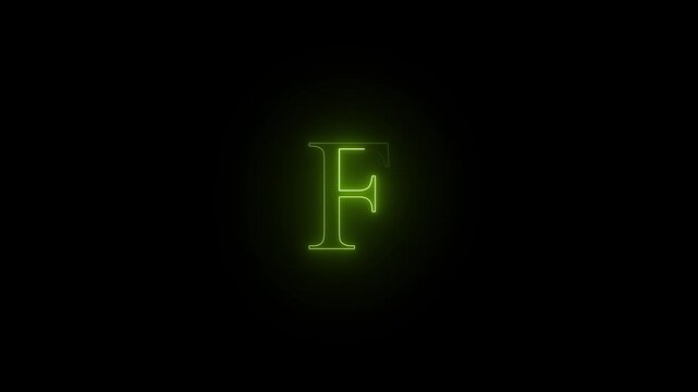 Animated neon letter F on a black background.4k animation video....