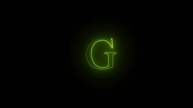 Animated neon letter G on a black background.4k animation video....