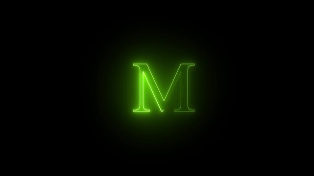 Animated neon letter M on a black background.4k animation video....