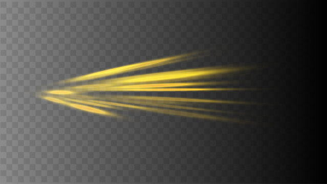 Yellow glowing light streaks vector with motion blur and energy speed lines isolated on dark background
