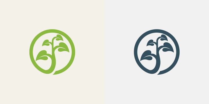 Green sprout logo in circle.