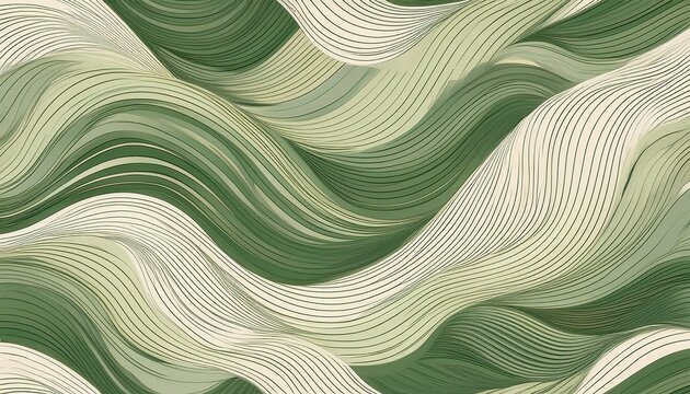 abstract seamless pattern with wavy lines creating a fluid organic texture the design features soft green and cream tones evoking natural artistic vibes suitable for textiles or backgrounds