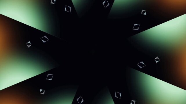 A dynamic and modern kaleidoscopic visualization with a futuristic aesthetic. An octagonal star-shaped geometric pattern radiates from the center, creating a deep tunnel effect.