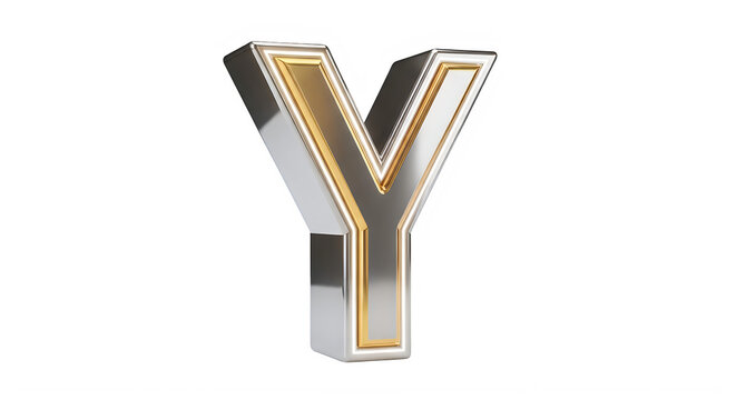 Metallic letter Y with gold trim isolated on transparent background transparent background