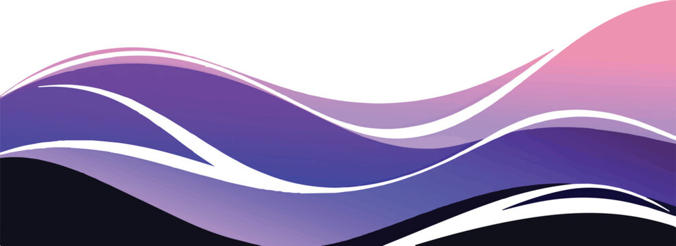 Abstract flowing waves of purple and pink gradient colors with white accents creating a dynamic and modern graphic design element isolated on transparent background
