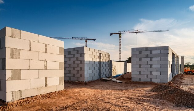 aerated concrete blocks with construction site